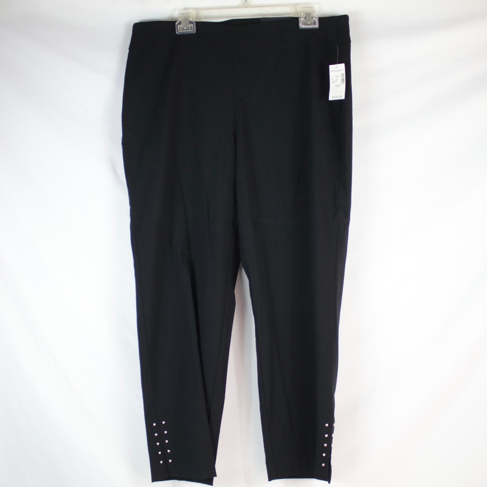 Roz & Ali Black Studded Ankle Classic Fit High Waist Pants Women's Size 16W